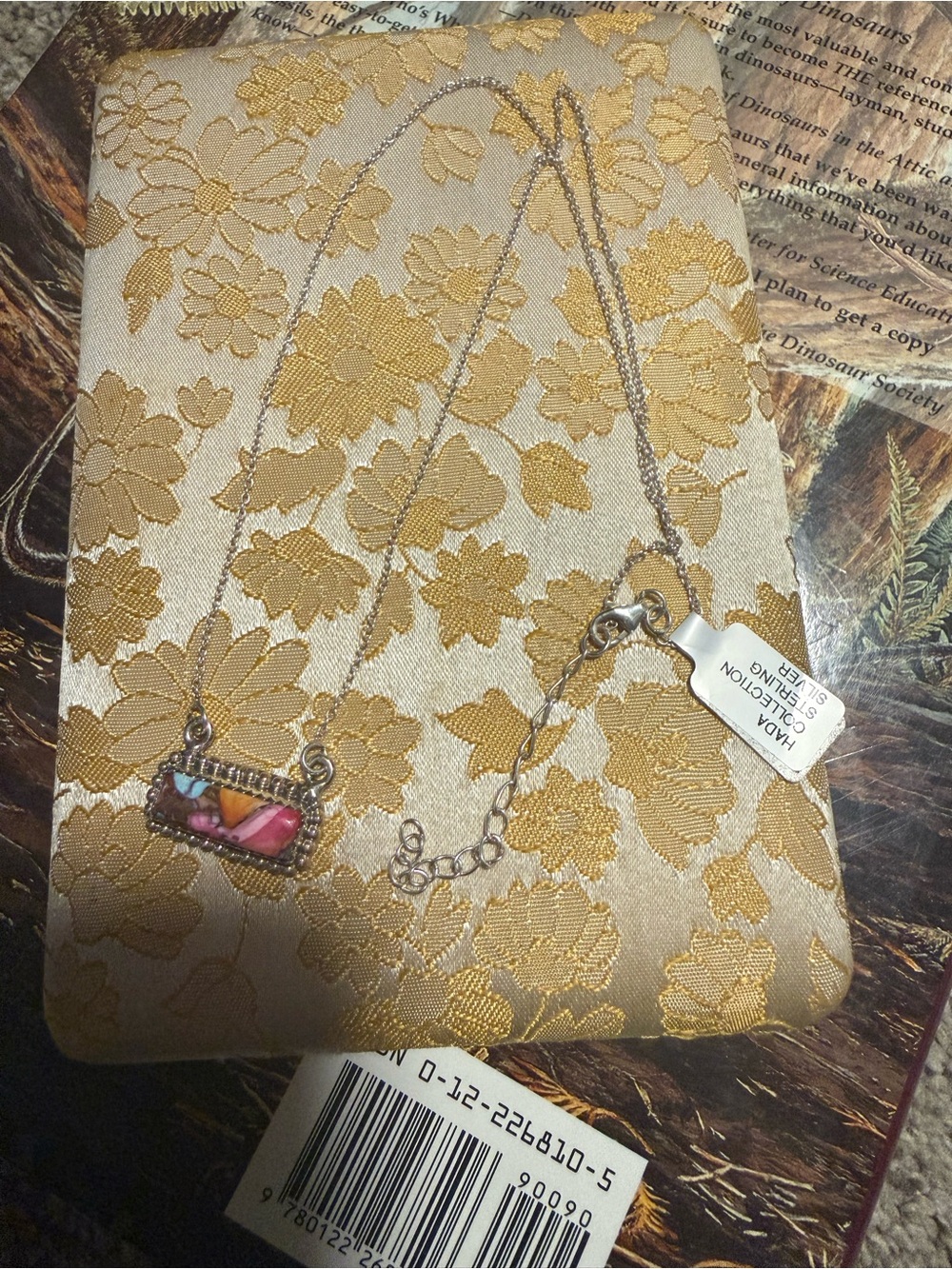 Pink dahlia turquoise sterling necklace. Stamped sterling/hada